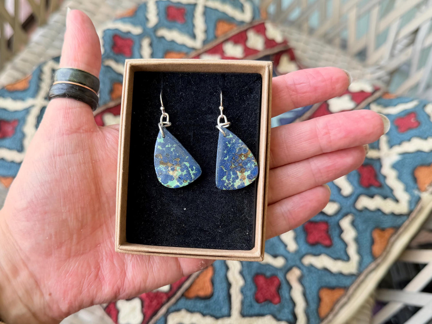 Chrysocolla gemstone earrings on recycled sterling silver. Ethical jewellery, blue gemstone earrings. Stunning unique jewellery. Unique gift