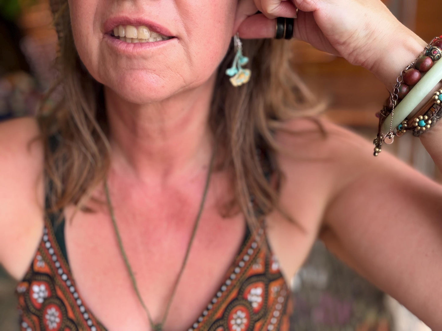 Handmade flora earrings. Rustic earrings, unusual earrings, unusual gift for her, blue earrings, boho earrings, patina jewellery, hippy gift