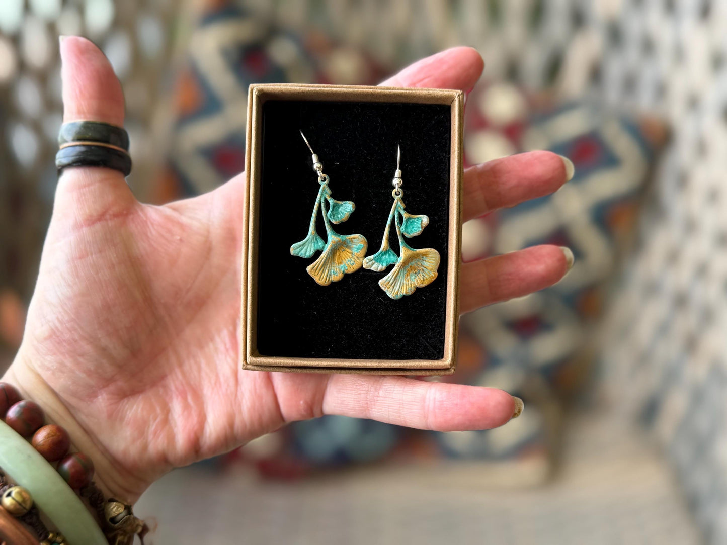 Handmade flora earrings. Rustic earrings, unusual earrings, unusual gift for her, blue earrings, boho earrings, patina jewellery, hippy gift