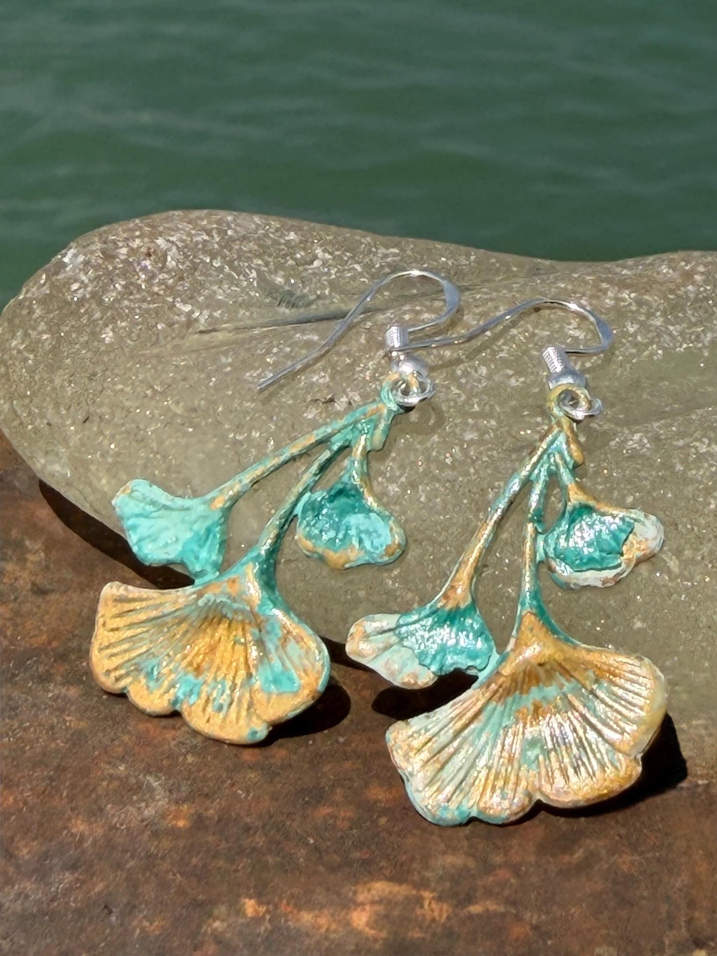 Handmade flora earrings. Rustic earrings, unusual earrings, unusual gift for her, blue earrings, boho earrings, patina jewellery, hippy gift