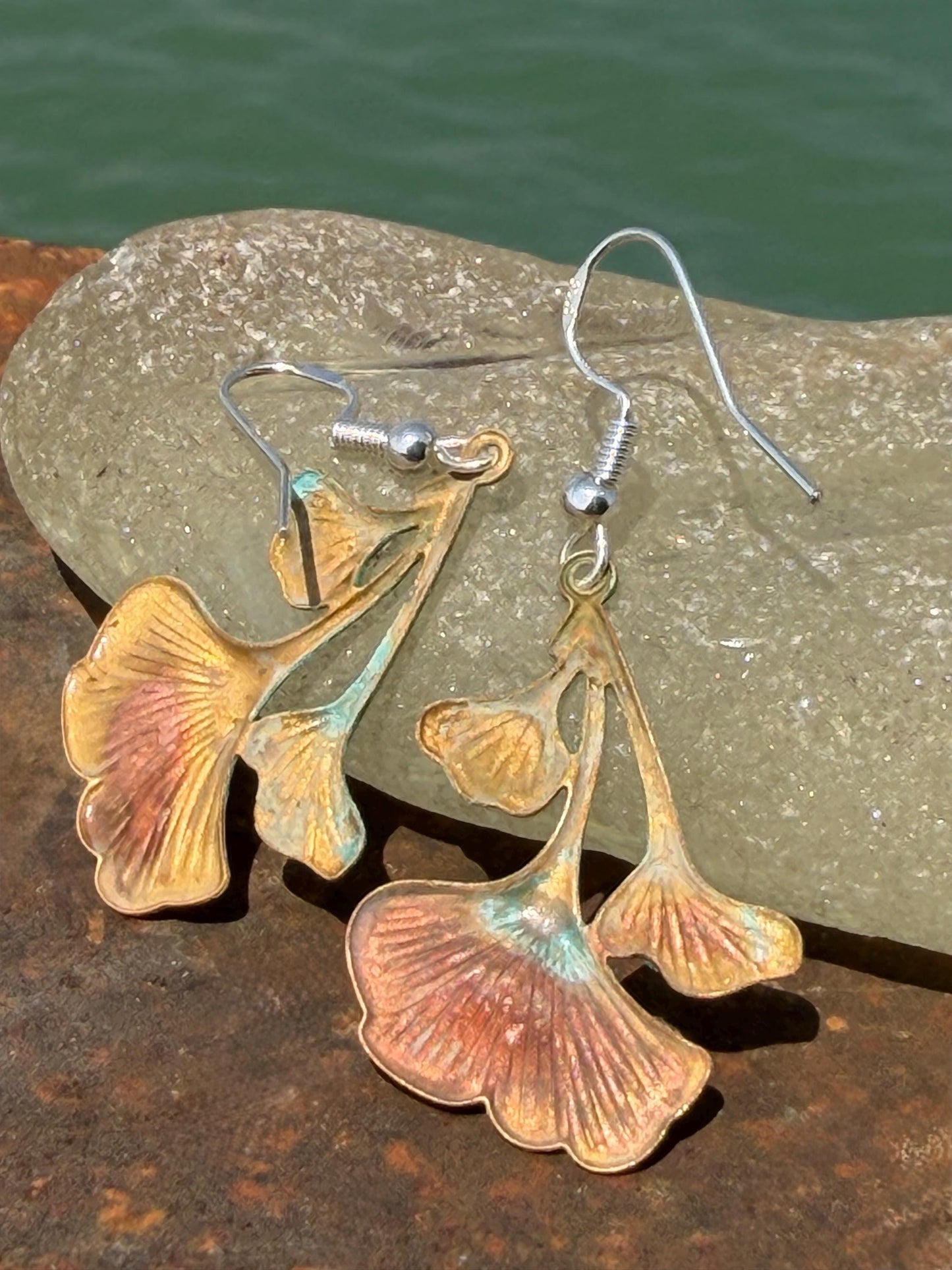 Handmade flora earrings. Rustic earrings, unusual earrings, unusual gift for her, blue earrings, boho earrings, patina jewellery, hippy gift