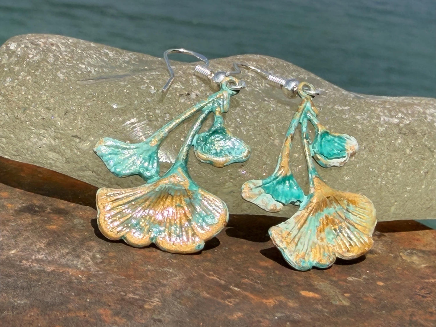 Handmade flora earrings. Rustic earrings, unusual earrings, unusual gift for her, blue earrings, boho earrings, patina jewellery, hippy gift