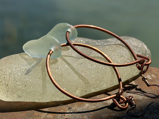 Eco friendly glass hoops on recycled copper.. Unique earrings, ethical jewellery, unusual boho jewellery, eco friendly jewellery. Eco gifts.
