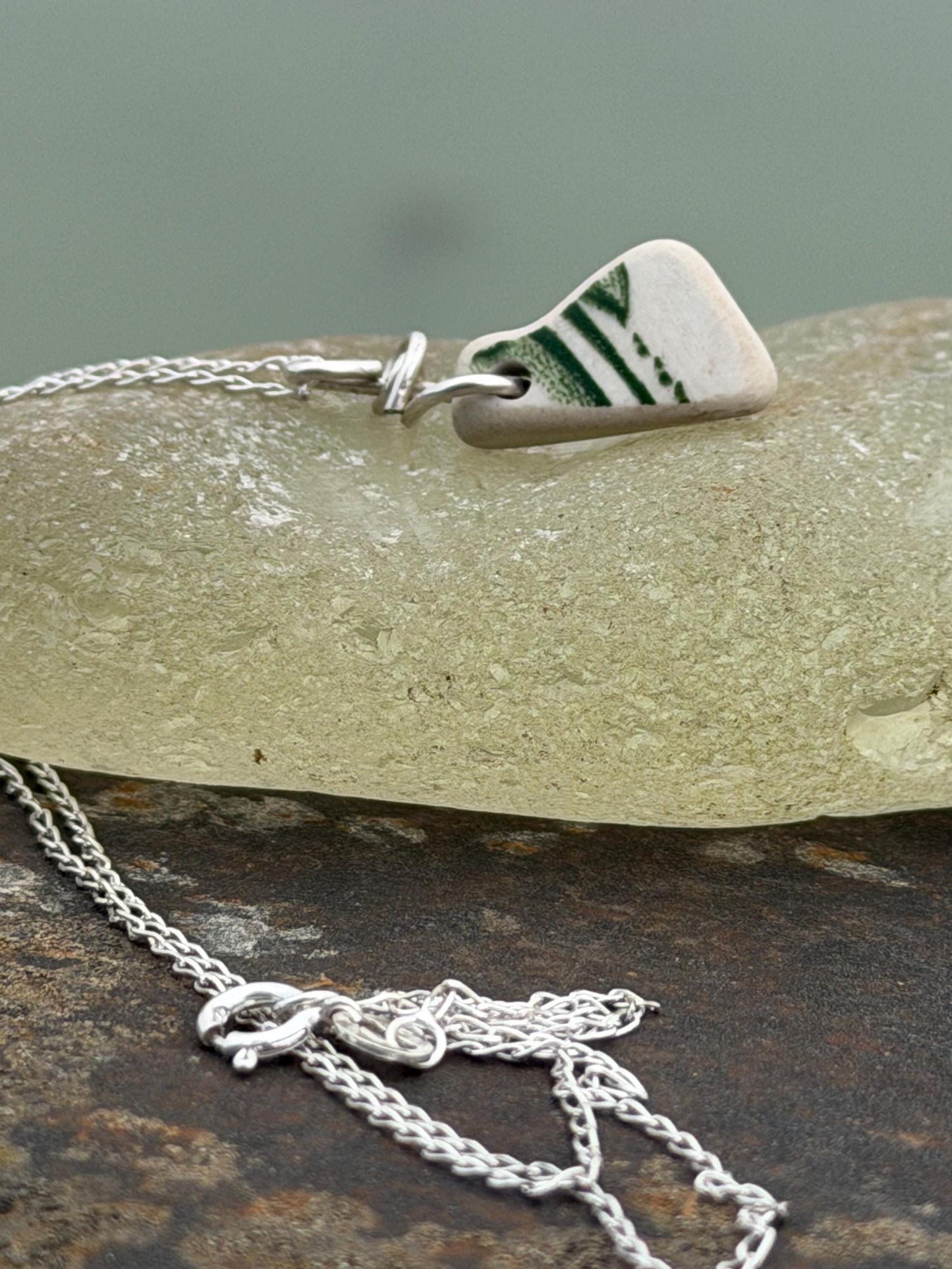 Eco friendly sea ceramic necklace on a sterling silver chain. Eco friendly jewellery, ethical jewellery. Eco friendly necklace.