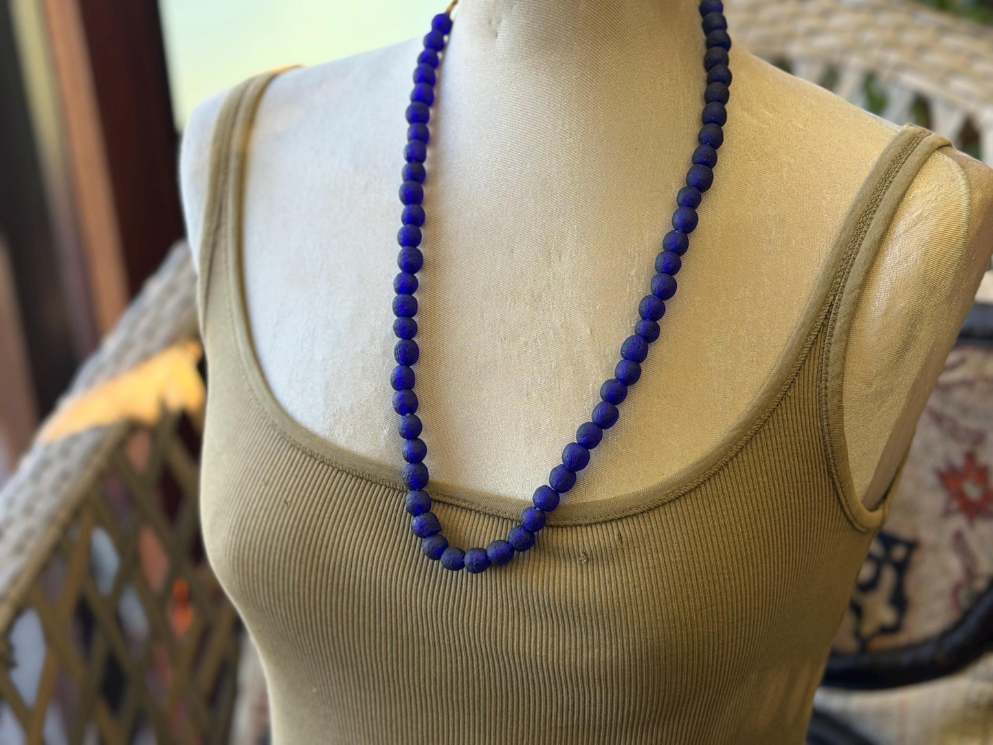Fabulous bright blue handmade bead necklace. Eco friendly jewellery. Ethical and sustainable gift. Large statement necklace. Big necklace.