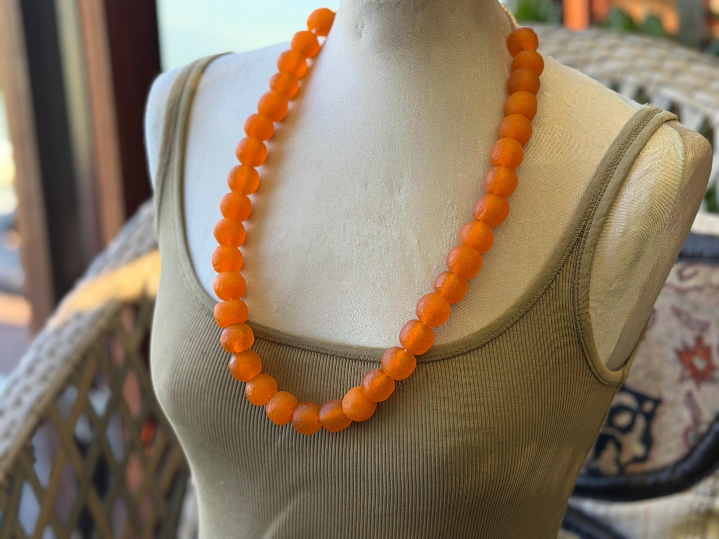 Fabulous bright orange glass necklaces. Recycled necklace, handmade necklace. Eco friendly jewellery. Ethical and sustainable gift. Large!