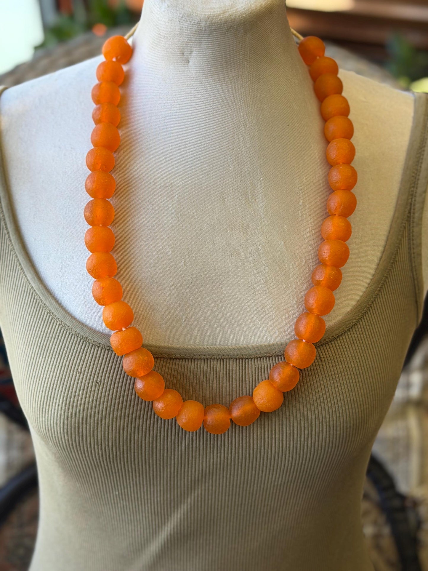 Fabulous bright orange glass necklaces. Recycled necklace, handmade necklace. Eco friendly jewellery. Ethical and sustainable gift. Large!