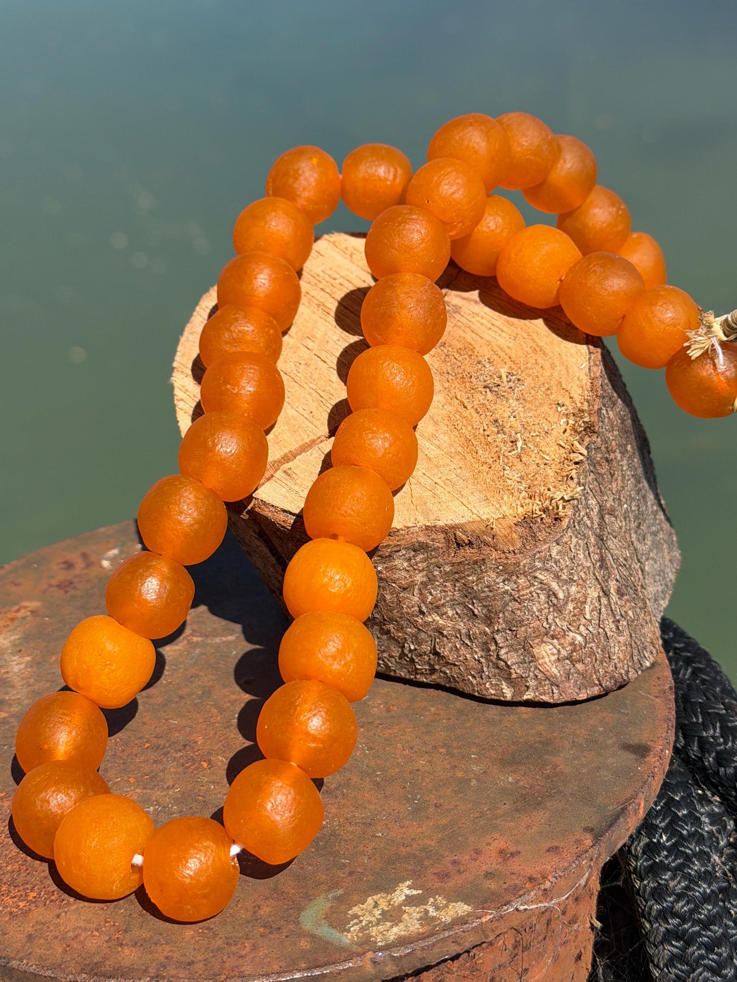 Fabulous bright orange glass necklaces. Recycled necklace, handmade necklace. Eco friendly jewellery. Ethical and sustainable gift. Large!