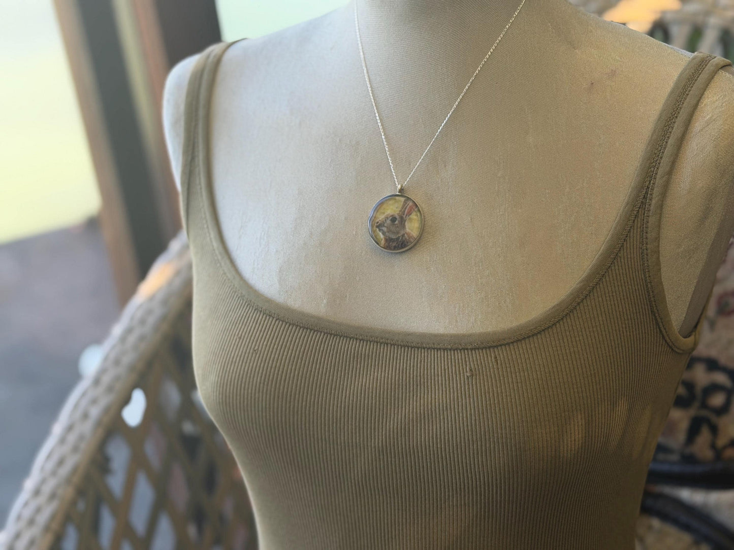 Bright joyful necklaces made with my own photos & recycled sterling silver. Eco friendly jewellery. Boho colourful pendants. Rabbit necklace