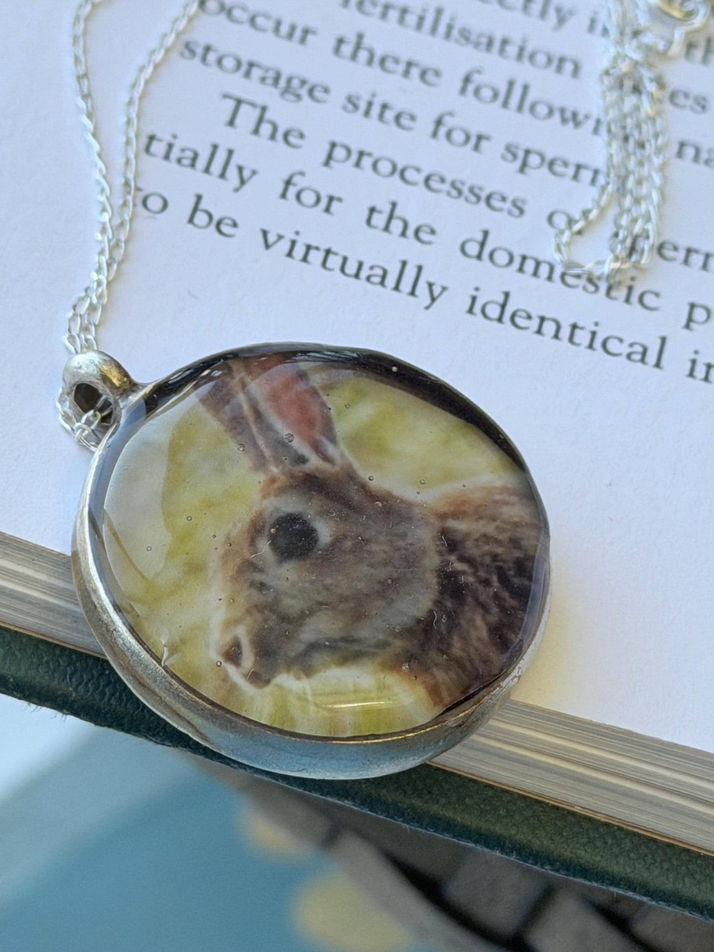 Bright joyful necklaces made with my own photos & recycled sterling silver. Eco friendly jewellery. Boho colourful pendants. Rabbit necklace