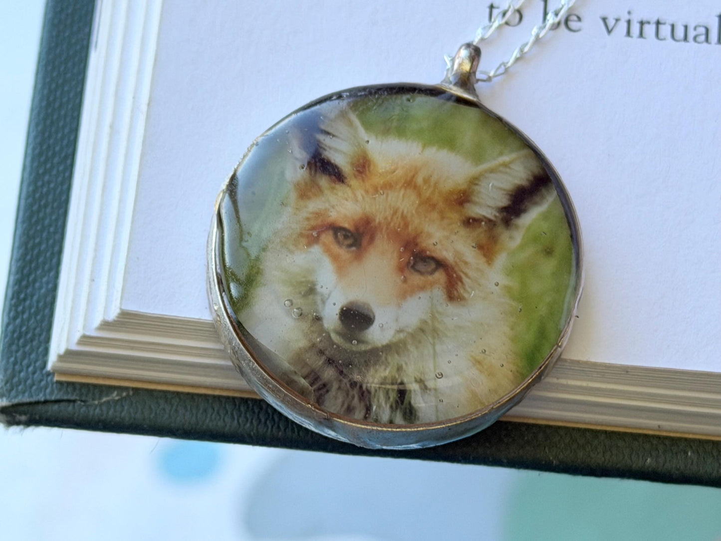 Fox necklace made with my own photo & recycled sterling silver. Eco friendly jewellery. Wildlife photography. Unique jewellery.