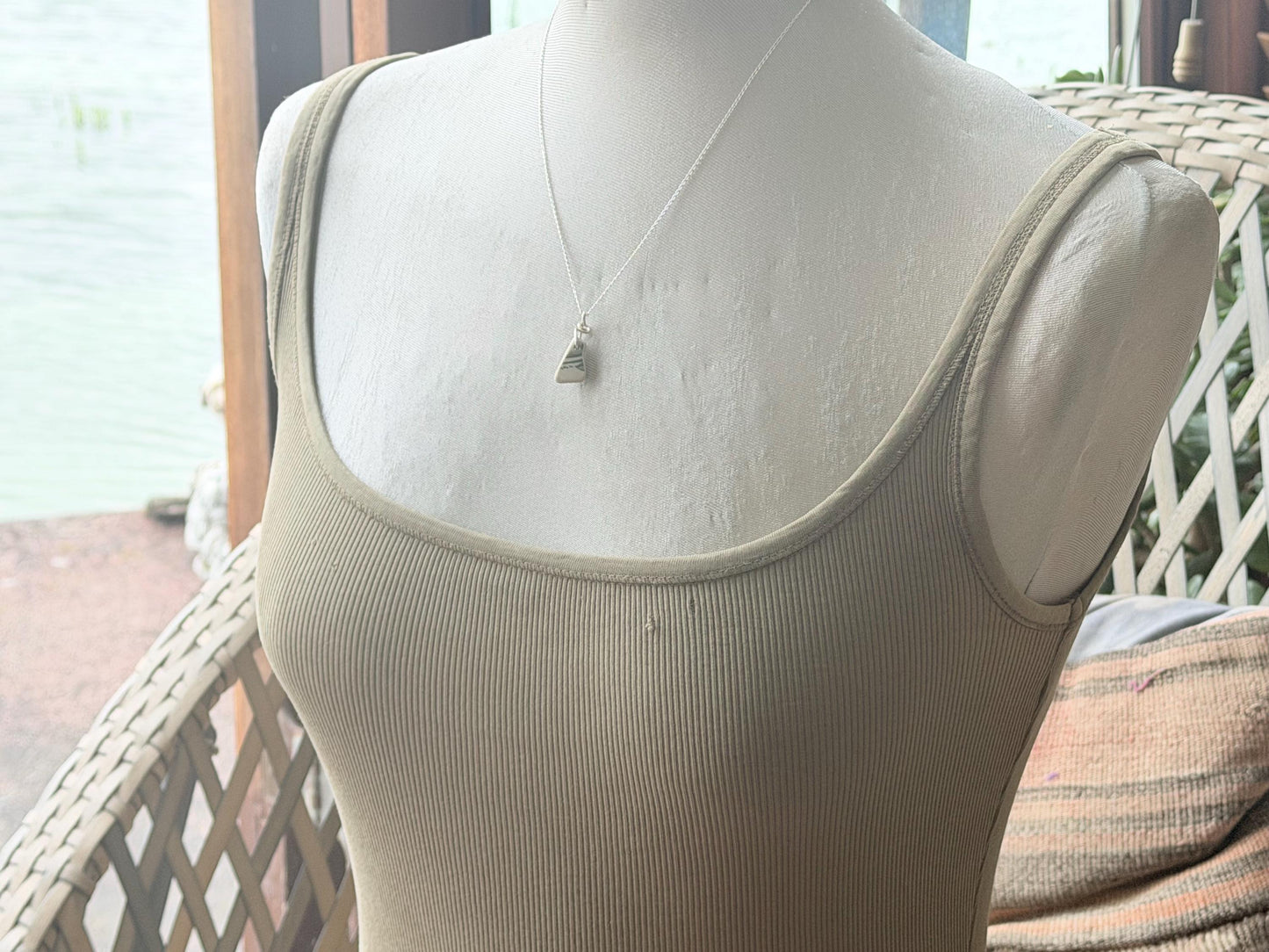 Eco friendly sea ceramic necklace on a sterling silver chain. Eco friendly jewellery, ethical jewellery. Eco friendly necklace.