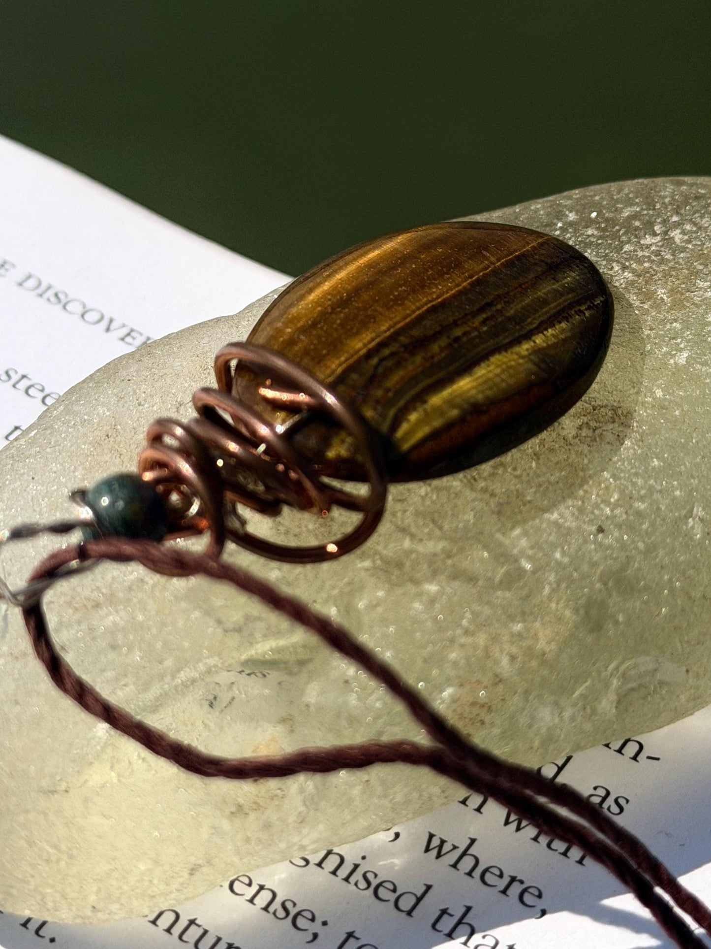 Ethically sourced tigers eye necklace wrapped in recycled copper. Eco friendly jewellery. Ethical jewellery, sustainable, handmade necklace.