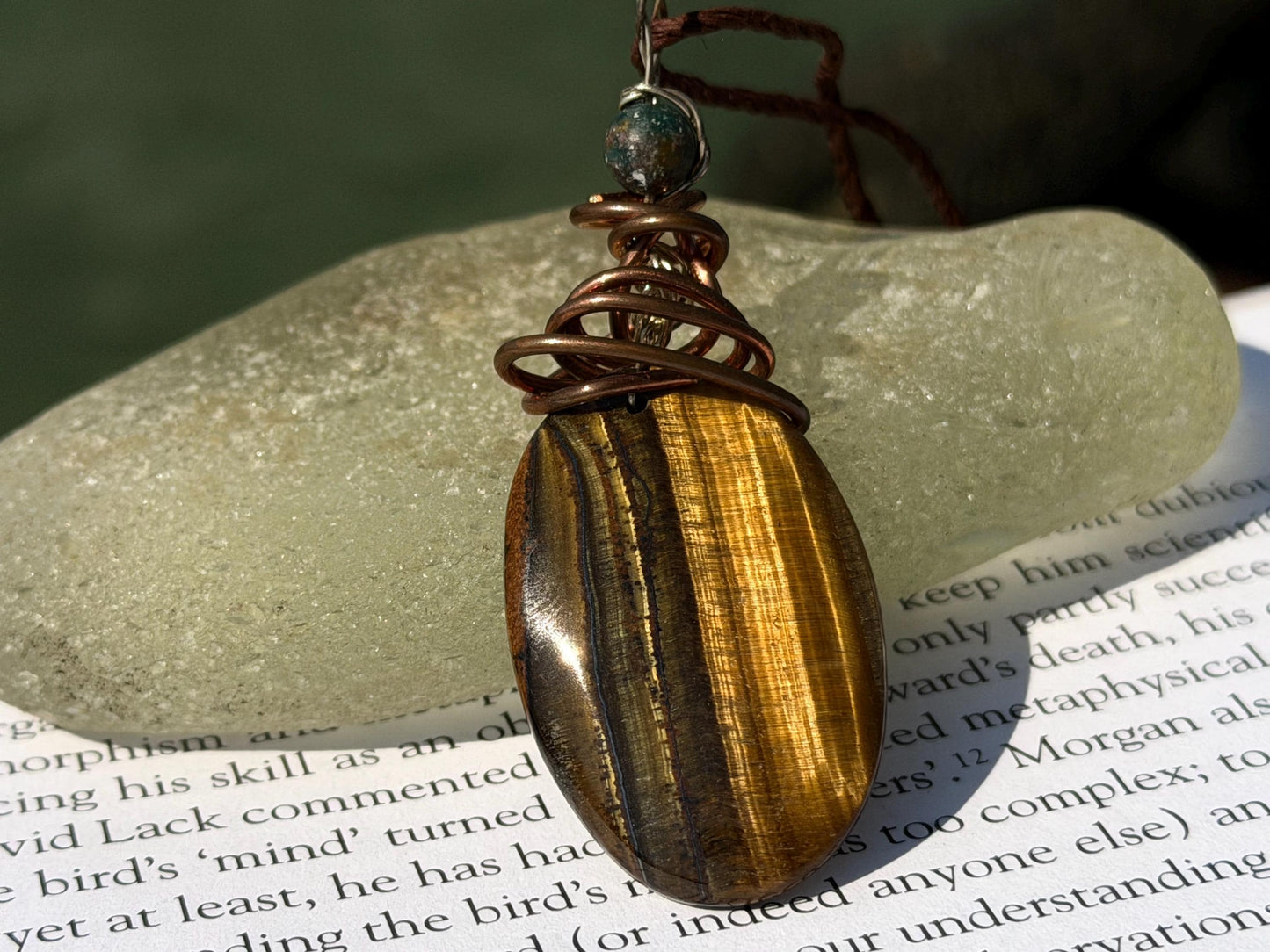 Ethically sourced tigers eye necklace wrapped in recycled copper. Eco friendly jewellery. Ethical jewellery, sustainable, handmade necklace.