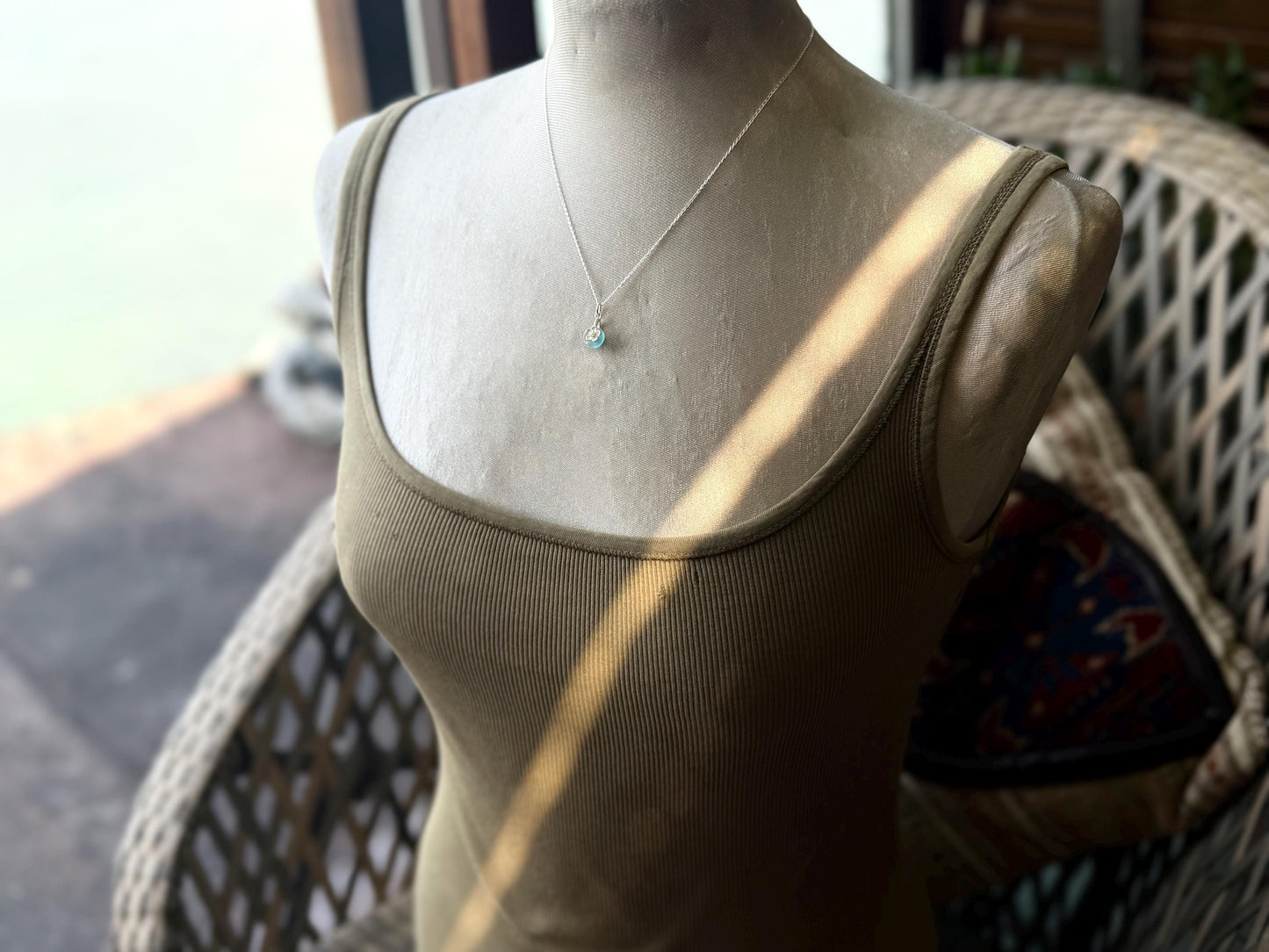 Dainty little sea glass necklace within sterling silver flowers. Recycled necklace. Ethical jewellery. Sea glass pendant. Eco friendly gifts