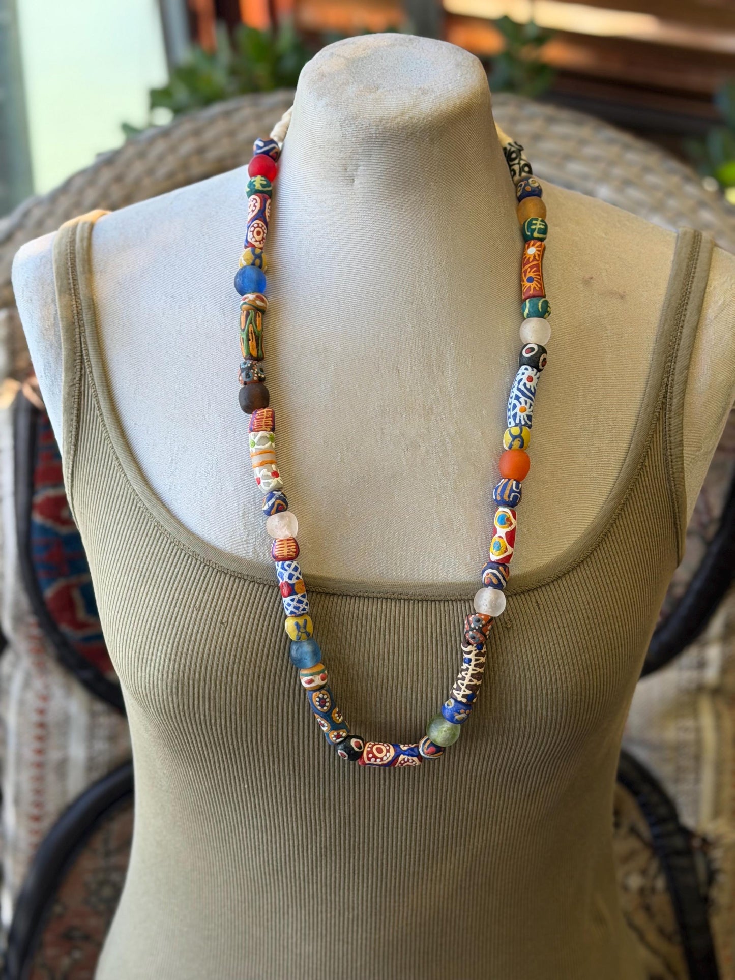 Fabulous hand painted glass necklaces. Recycled necklace, handmade bead necklace. Eco friendly jewellery. Ethical and sustainable gift.