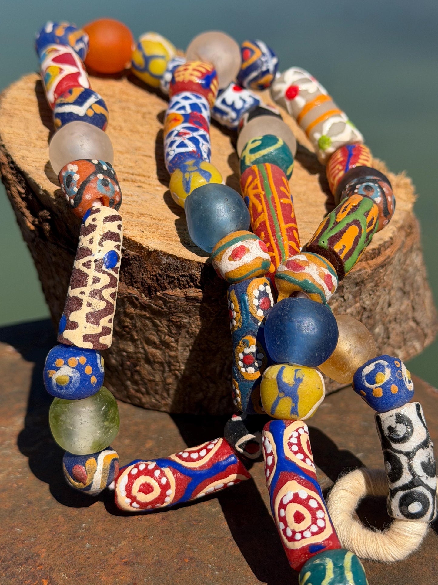 Fabulous hand painted glass necklaces. Recycled necklace, handmade bead necklace. Eco friendly jewellery. Ethical and sustainable gift.