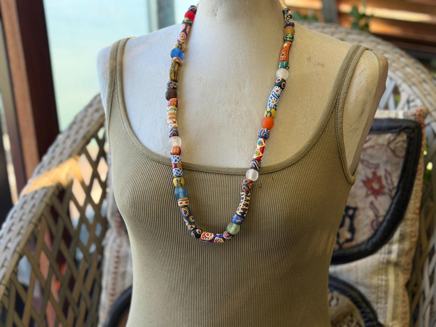 Fabulous hand painted glass necklaces. Recycled necklace, handmade bead necklace. Eco friendly jewellery. Ethical and sustainable gift.