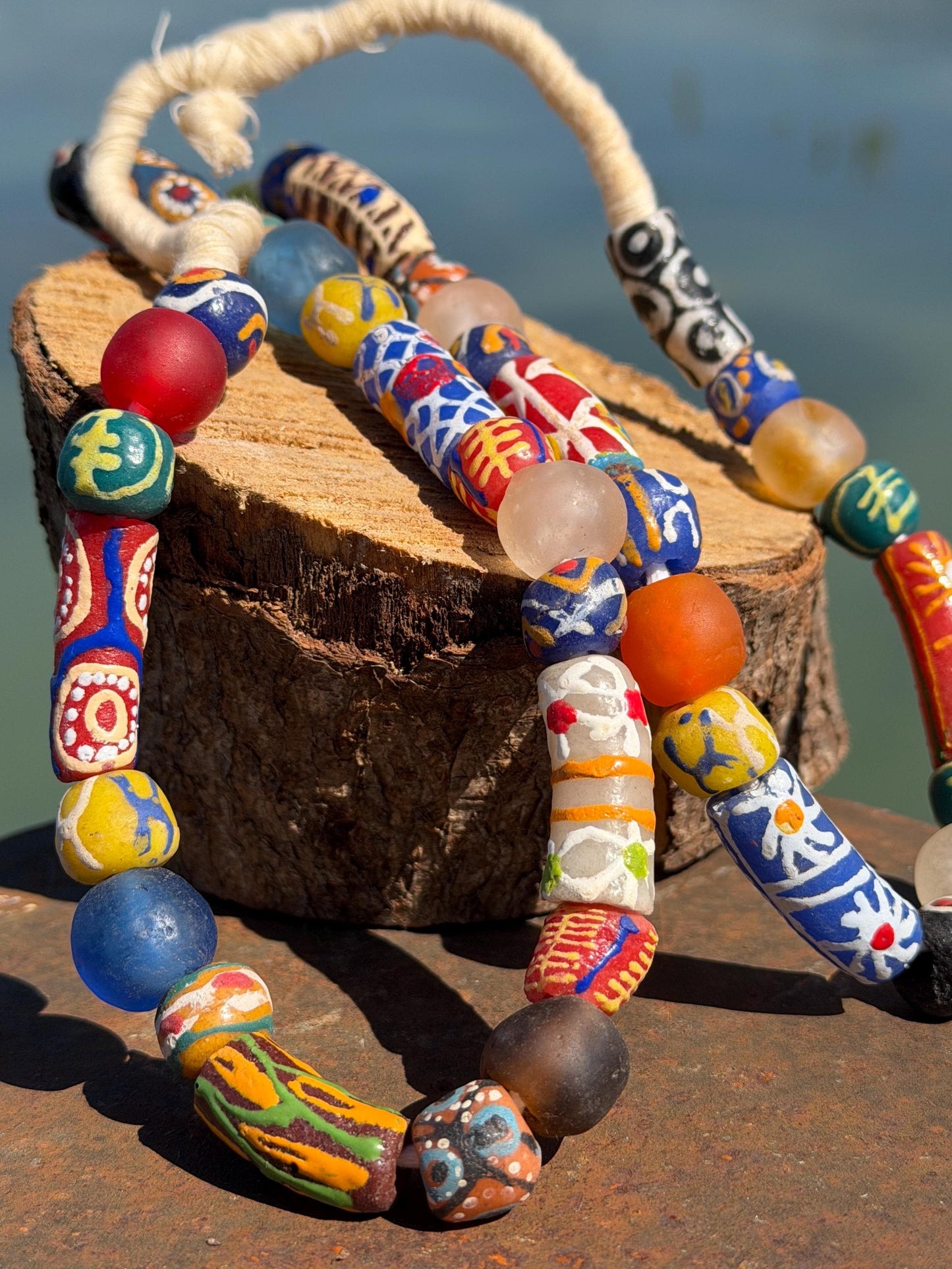 Fabulous hand painted glass necklaces. Recycled necklace, handmade bead necklace. Eco friendly jewellery. Ethical and sustainable gift.