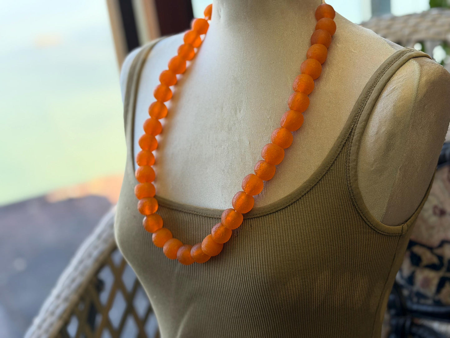 Fabulous bright orange glass necklaces. Recycled necklace, handmade necklace. Eco friendly jewellery. Ethical and sustainable gift. Large!
