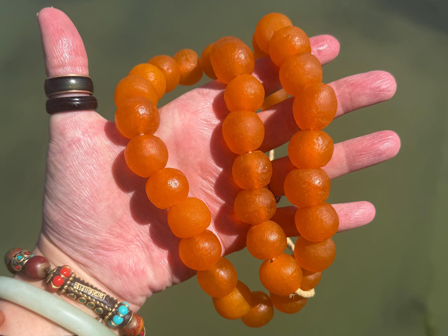 Fabulous bright orange glass necklaces. Recycled necklace, handmade necklace. Eco friendly jewellery. Ethical and sustainable gift. Large!