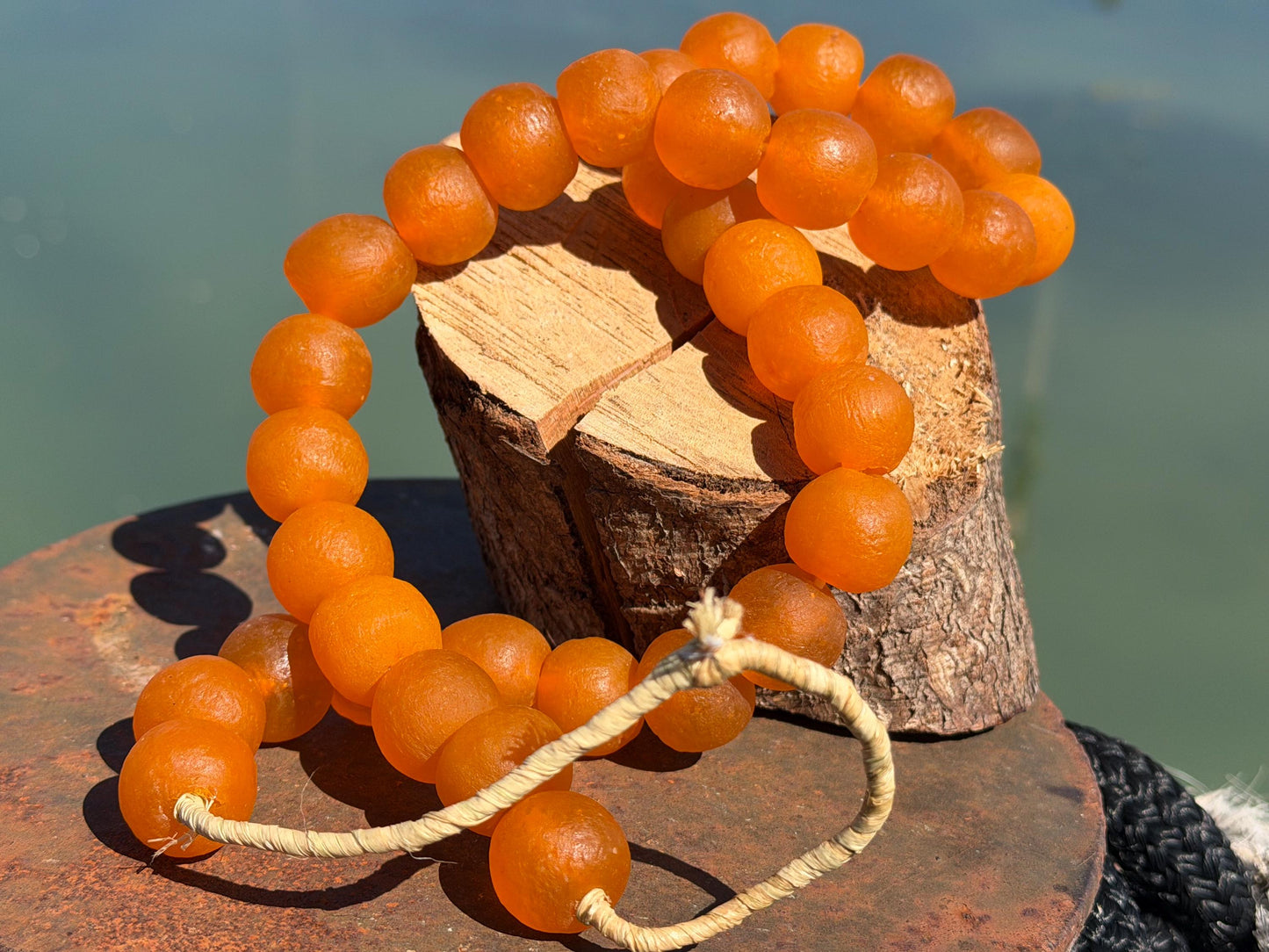 Fabulous bright orange glass necklaces. Recycled necklace, handmade necklace. Eco friendly jewellery. Ethical and sustainable gift. Large!