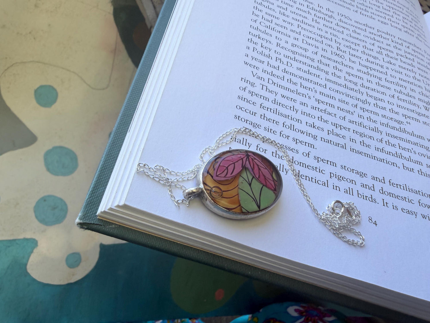 Bright joyful necklaces made with my own photos, drawings & recycled sterling silver. Eco friendly jewellery. Boho colourful pendants.