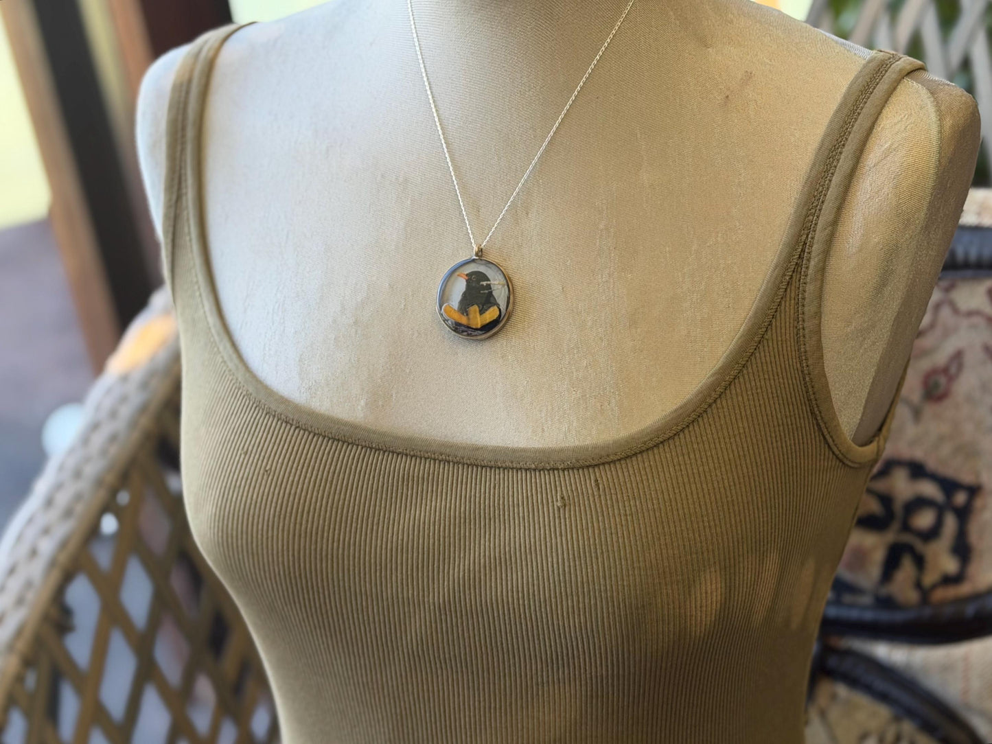 Blackbird necklace made with my own photo & recycled sterling silver. Eco friendly jewellery. Wildlife photography. Unique jewellery.