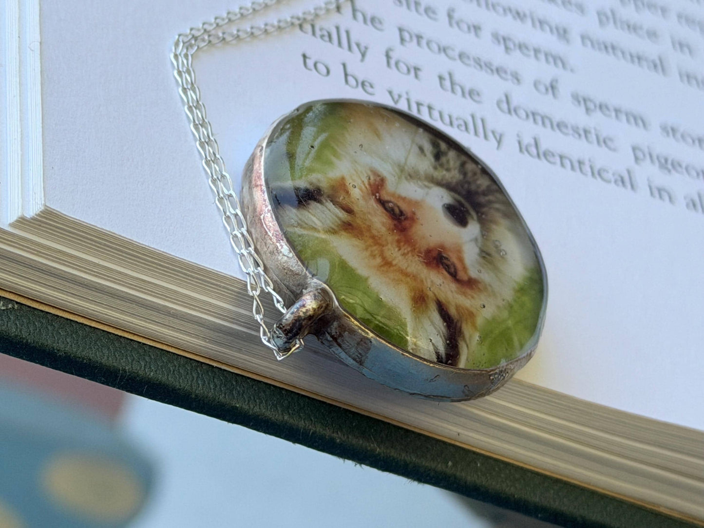 Fox necklace made with my own photo & recycled sterling silver. Eco friendly jewellery. Wildlife photography. Unique jewellery.