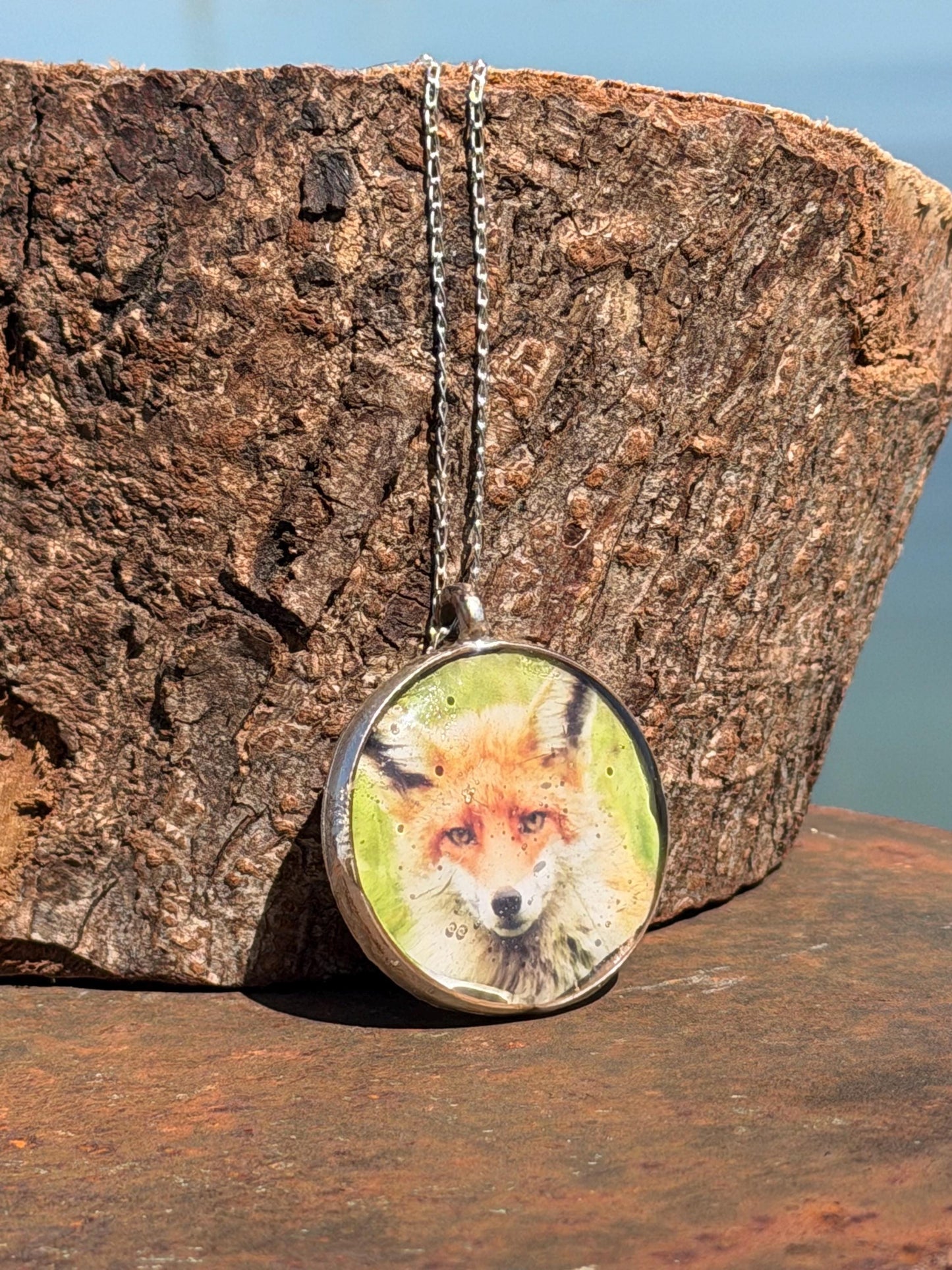 Fox necklace made with my own photo & recycled sterling silver. Eco friendly jewellery. Wildlife photography. Unique jewellery.