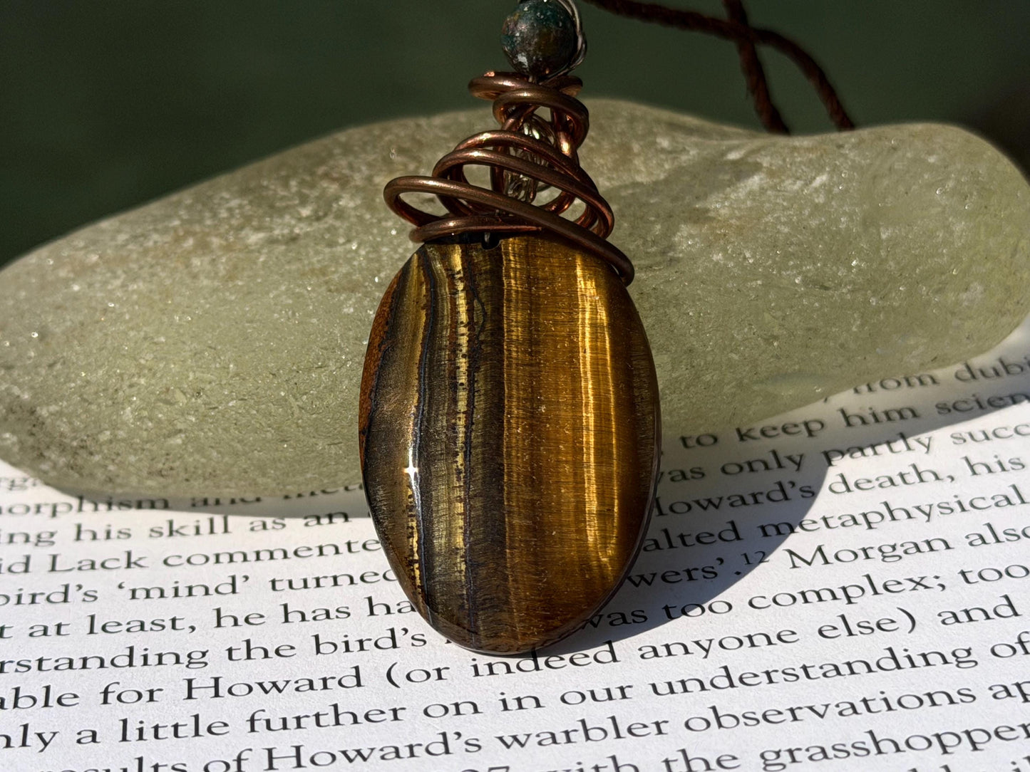 Ethically sourced tigers eye necklace wrapped in recycled copper. Eco friendly jewellery. Ethical jewellery, sustainable, handmade necklace.